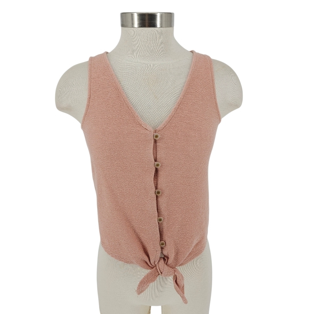 Madewell Texture & Thread Tank Top Pink Sleeveless Button V Neck Rib Knit Small